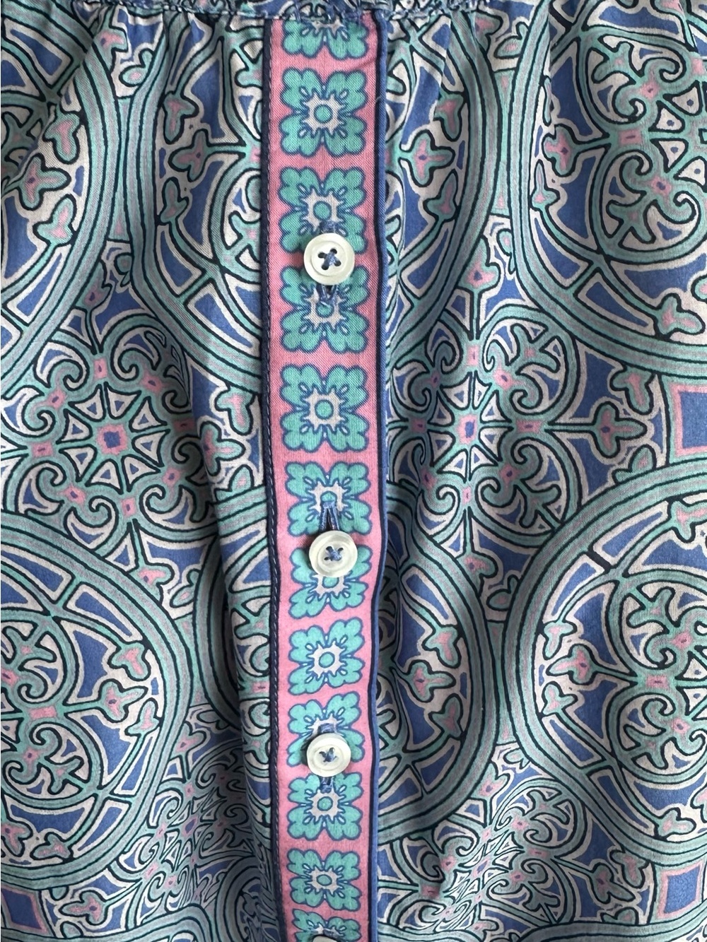 Talbots Blue and Pink Medallion Print Peasant Top -L - Picture 6 of 11